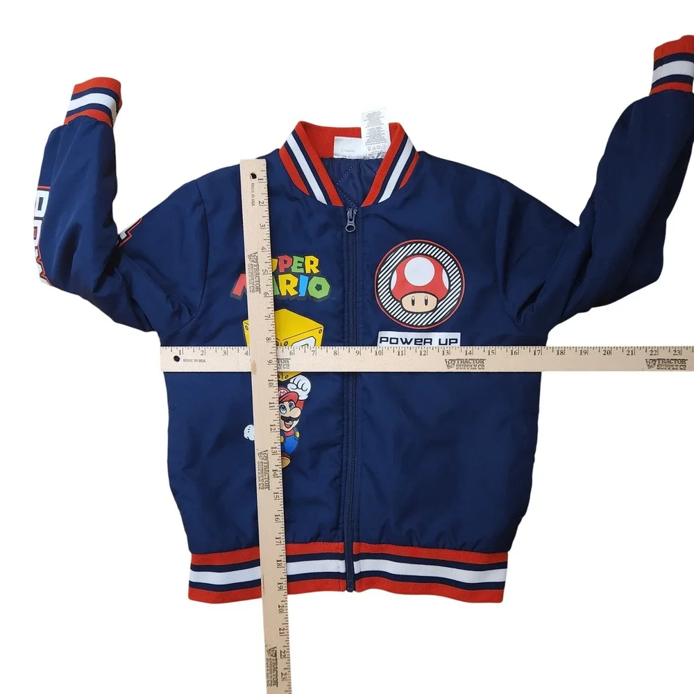Kids Super Mario Bomber Jacket‎ Navy Red White Full Zip Mario Bowser Luigi Sz 8